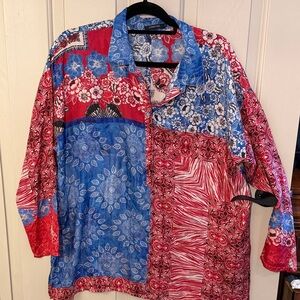 Johnny Was Red and Blue Floral Blouse
